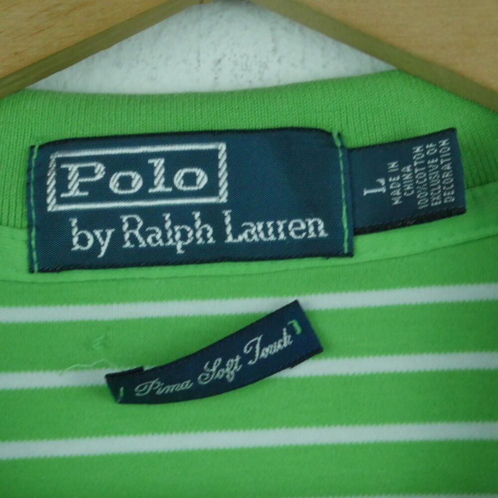 Ralph Lauren Men's Large Polo Shirt Flesh Pony Green Stripe Preppy Country Club - Picture 2 of 5